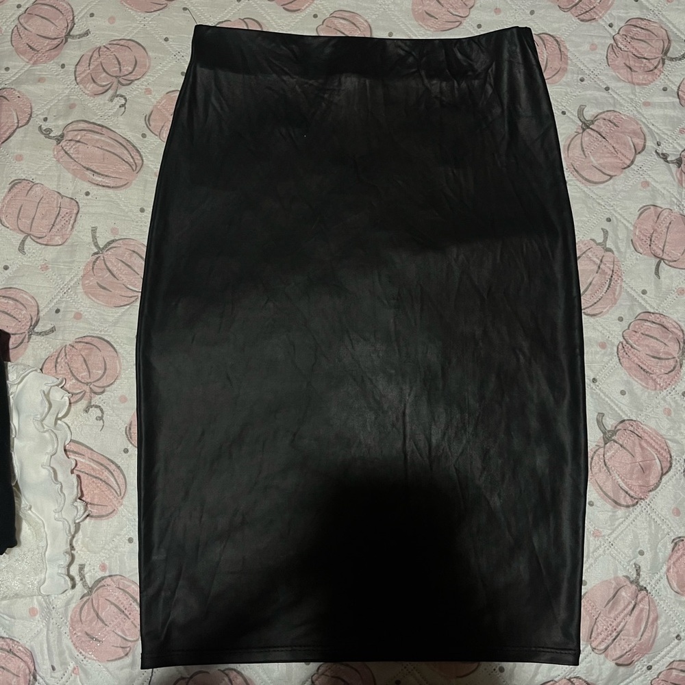 Black Faux Leather Pencil Skirt